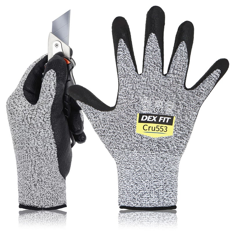 DEX FIT Level 5 Cut Resistant Gloves Cru553, 3D-Comfort Fit, Firm Grip, Thin & Lightweight, Touch-Screen Compatible, Durable, Breathable & Cool, Machine Washable; Grey XL (10) 3 Pairs - Image 1